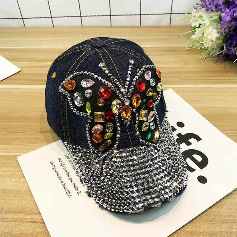 Wholesale Denim Butterfly Diamond Baseball Cap